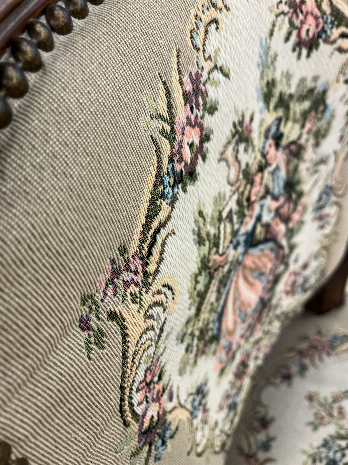 Vintage French Provincial-Inspired Tapestry Upholstered Accent Chair