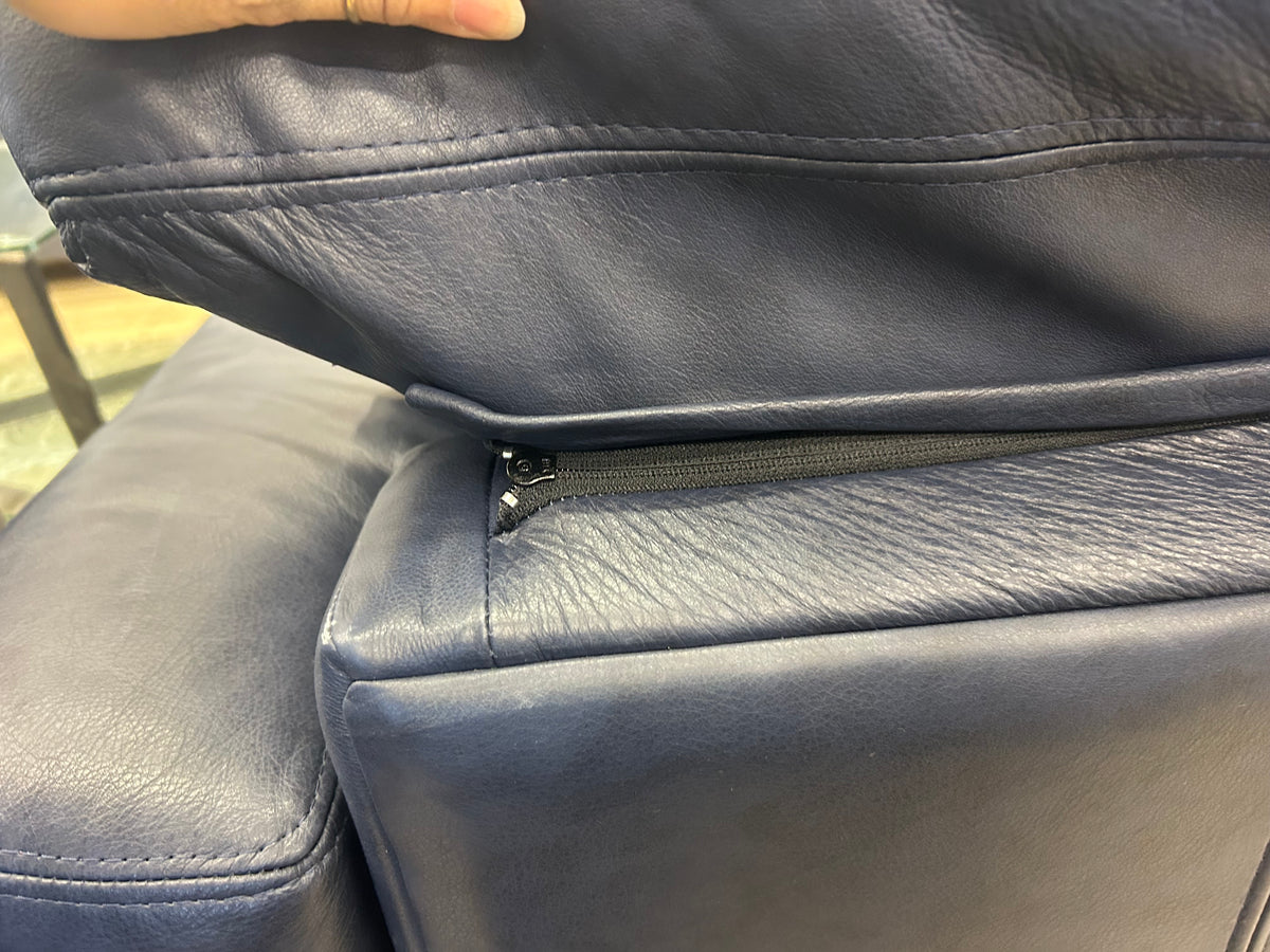 Deep Navey Blue Contemporary 3-Seat Leather Sofa