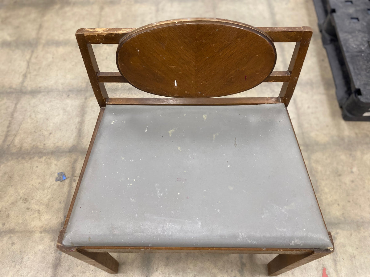 Small Brown Vintage Makeup Vanity With Wooden Chair