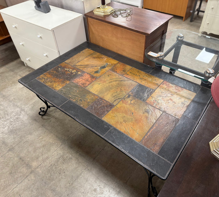 Stale Tile and Wrought Iron Coffee Table