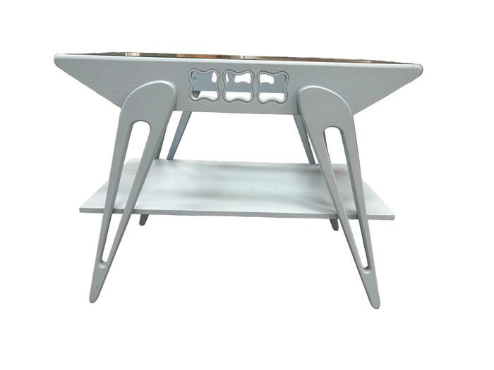 Light Blue Wooden Side Table with Glass Top