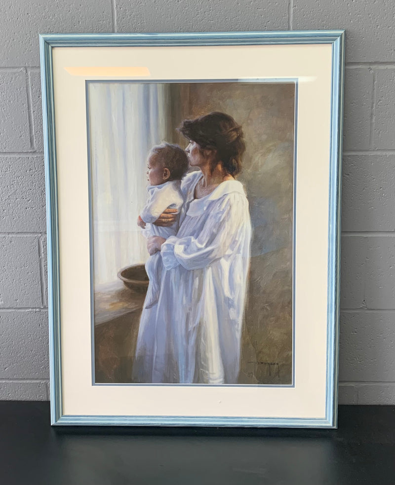 Mother and Child Print in Blue Frame