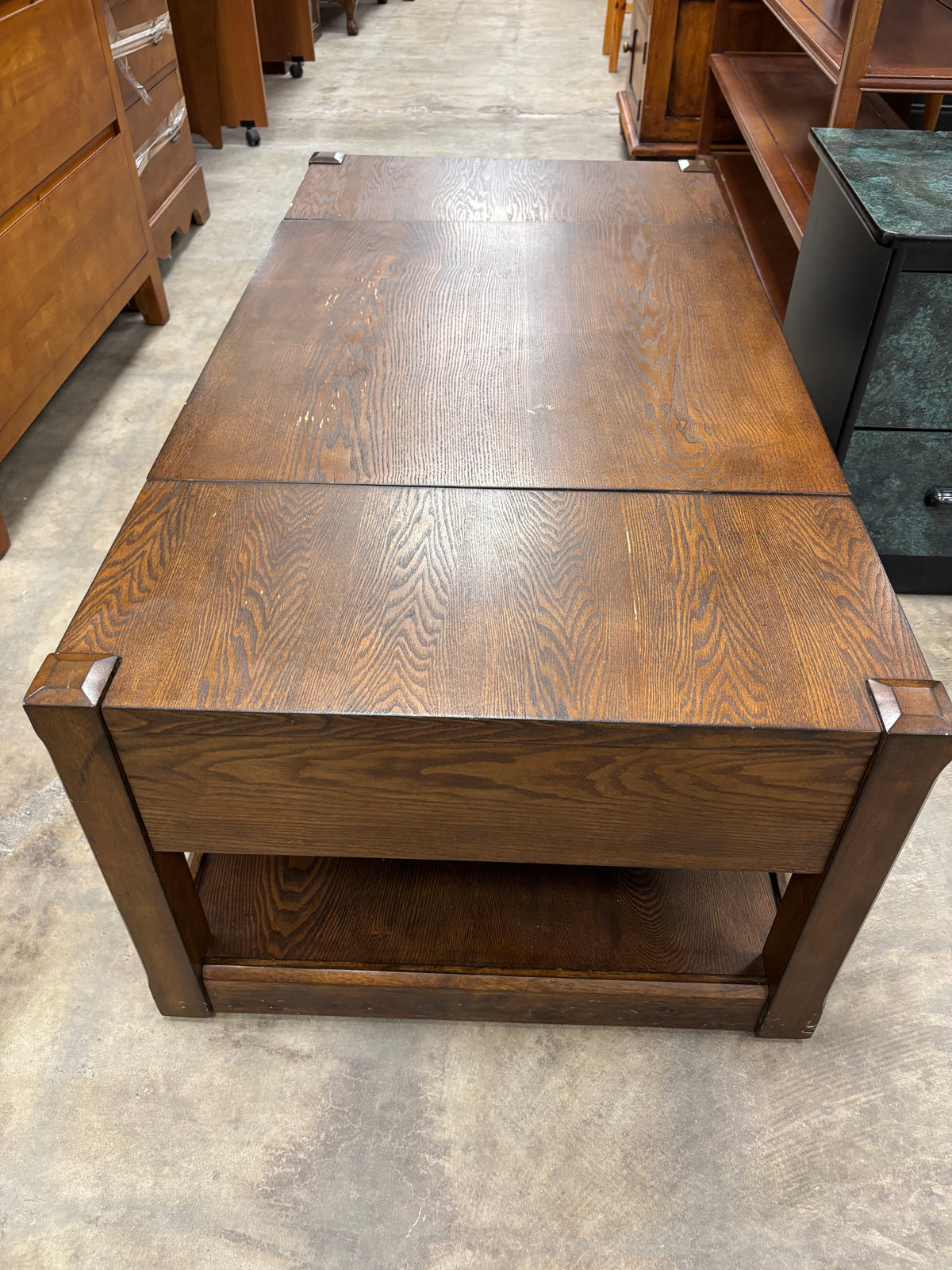 Dark Brown Wooden Coffee Table with Lift-Top