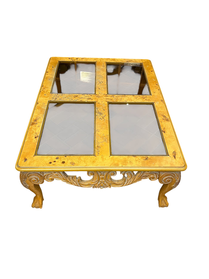 Carved Wood & Glass Coffee Table