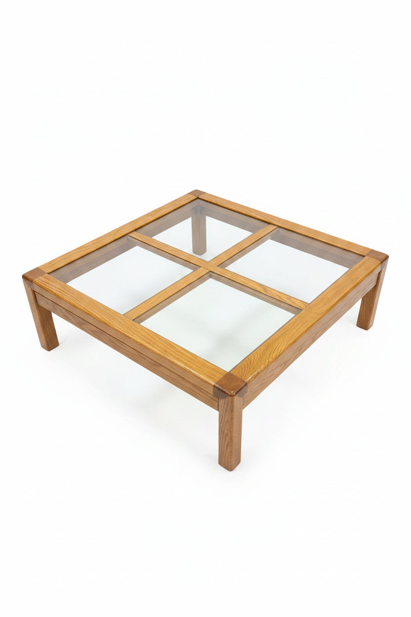 Vintage Square Coffee Table with Glass-Panelled Top