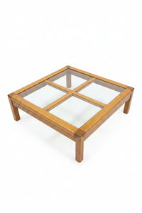 Vintage Square Coffee Table with Glass-Panelled Top