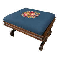 Antique Floral Needlepoint Footstool