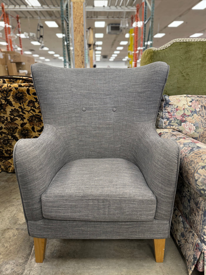 Large Modern Grey Wingback Armchair