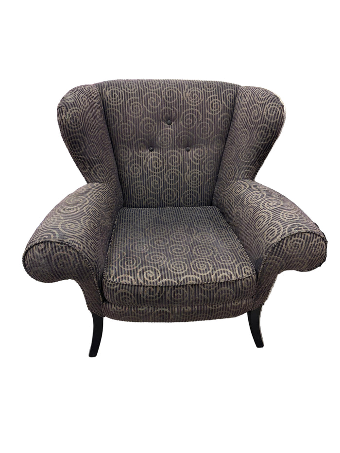 Brown Patterned Wingback Armchair