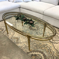 54.5-Inch W Oval Coffee Table – Brushed Brass Frame with Glass Insert