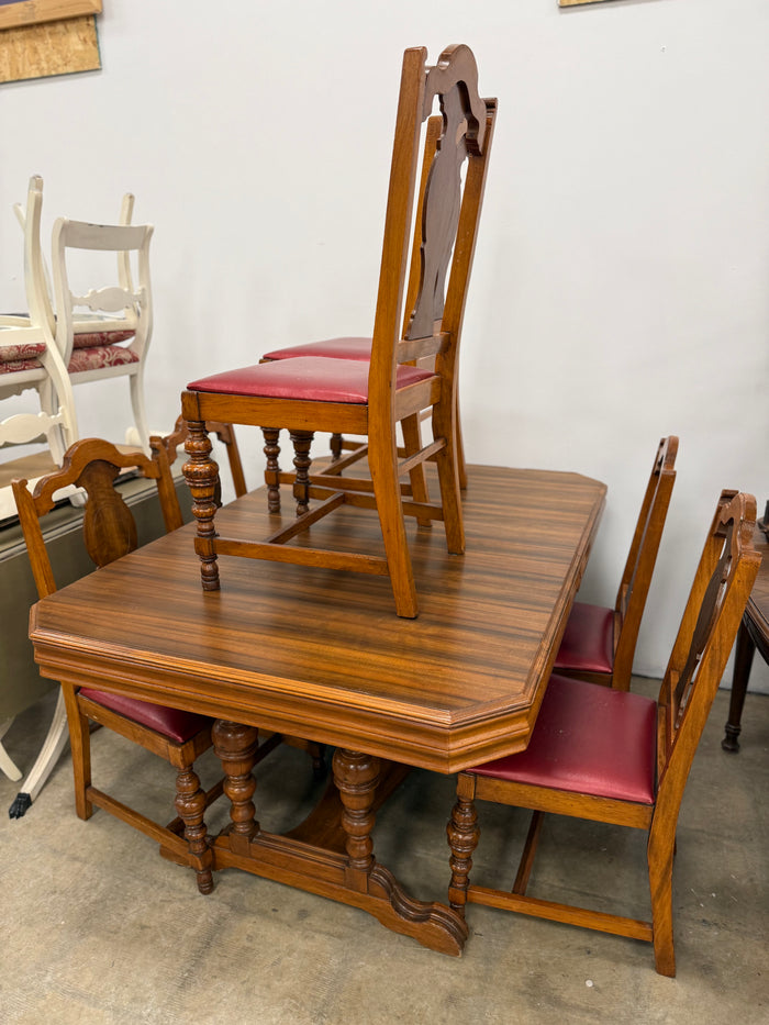 Vintage Honey Brown and Red Dining Table Set