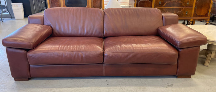 Brown Leather Sofa - 2-Seater with Tan Stitching