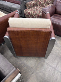 Wicker-Frame Chair with Beige Cushions
