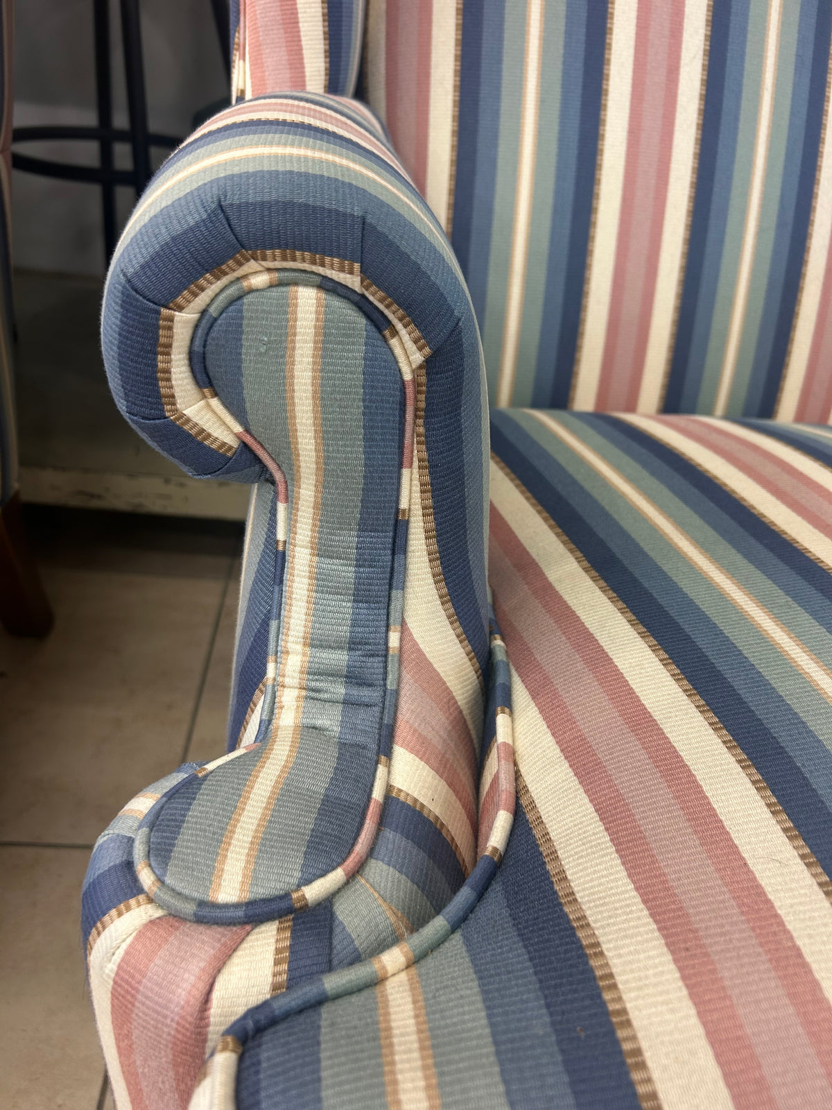 Pastel Striped Wing-back Armchair