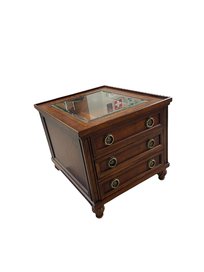 3-Drawer Glass Top Side Table Chest