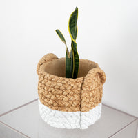 Basket Weaved Cement Pot With White Base