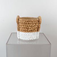 Basket Weaved Cement Pot With White Base