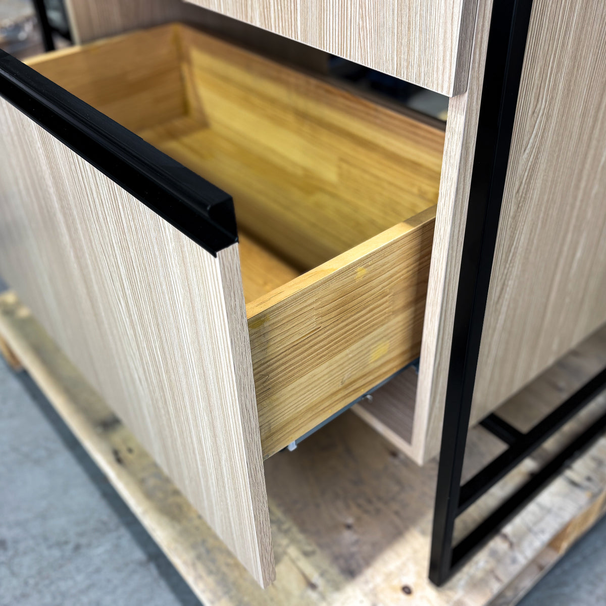 Wooden Vanity with Metal Frame & 1-H Countertop – 36-Inch W
