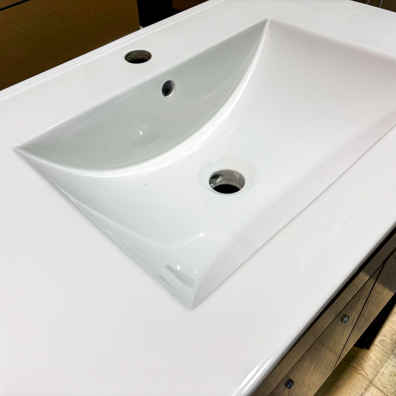 Single Wooden Vanity – 28-Inch W, 1H Pre-Drilled Countertop