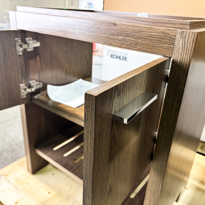 Single Wooden Vanity – 28-Inch Wide, Open Shelf, No Countertop