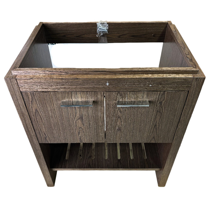Single Wooden Vanity – 28-Inch Wide, Open Shelf, No Countertop