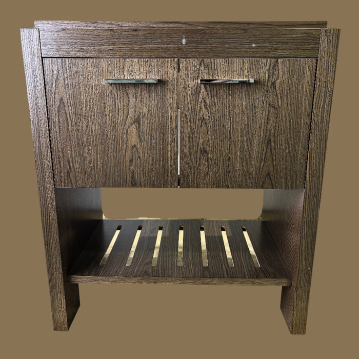 Single Wooden Vanity – 28-Inch Wide, Open Shelf, No Countertop