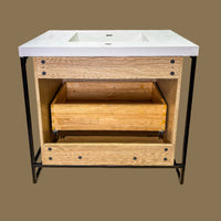 Wooden Vanity with Metal Frame & 1-H Countertop – 36-Inch W
