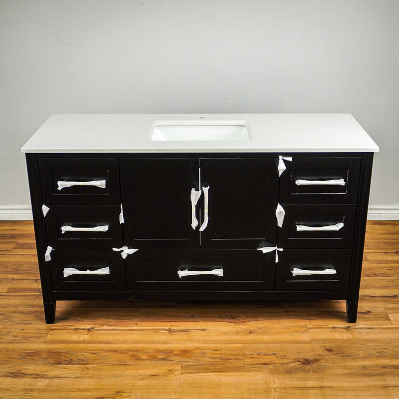 Art Bathe Houston 60 in W x 22 in D Black Vanity (Damaged Leg) with White Quartz Top with White Sink and Power Bar-Organizer