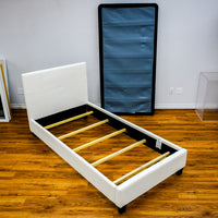 81x41x14-Inch Twin Bed Frame with Headboard in White Faux Leather