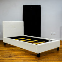 81x41x14-Inch Twin Bed Frame with Headboard in White Faux Leather