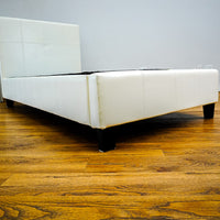 81x41x14-Inch Twin Bed Frame with Headboard in White Faux Leather