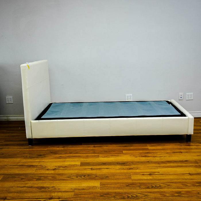 81x41x14-Inch Twin Bed Frame with Headboard in White Faux Leather
