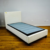 81x41x14-Inch Twin Bed Frame with Headboard in White Faux Leather