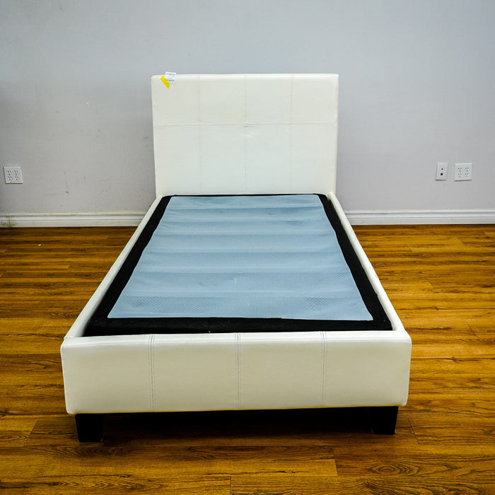 81x41x14-Inch Twin Bed Frame with Headboard in White Faux Leather