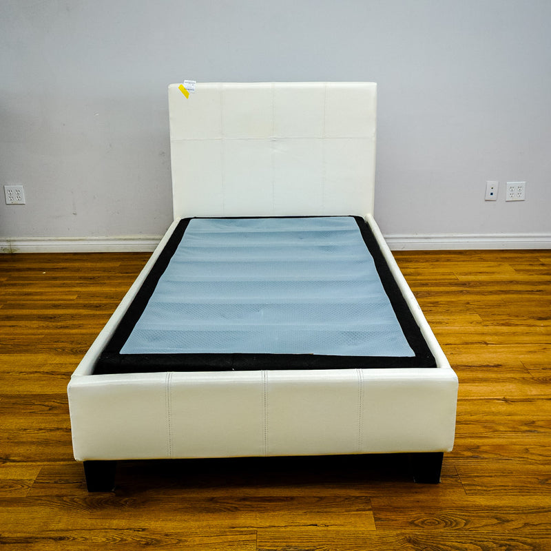 81x41x14-Inch Twin Bed Frame with Headboard in White Faux Leather