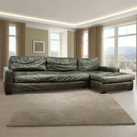 Retro L-Shaped 5- Seater Leather Sofa in Grey, 121-Inch Wide