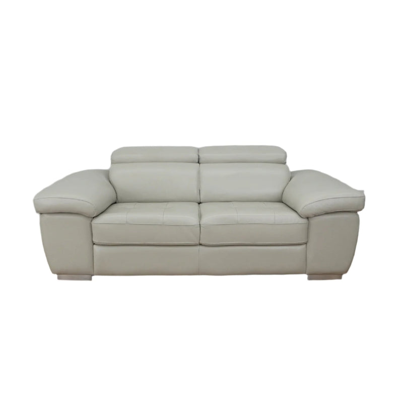 80-inch Genuine Leather 2-Seater Sofa in Cream w/ Adjustable Headrests