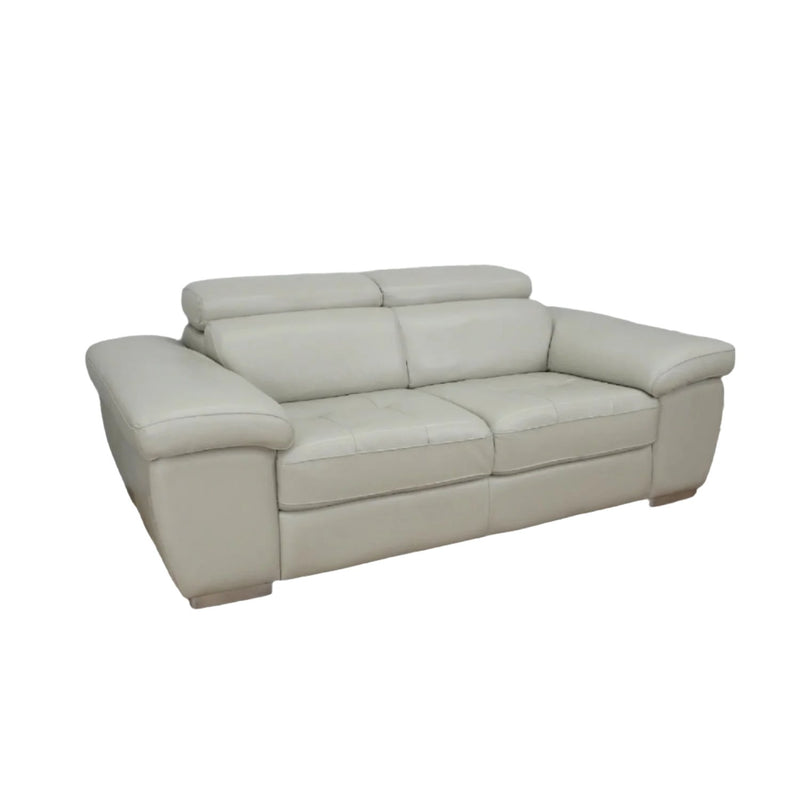 80-inch Genuine Leather 2-Seater Sofa in Cream w/ Adjustable Headrests