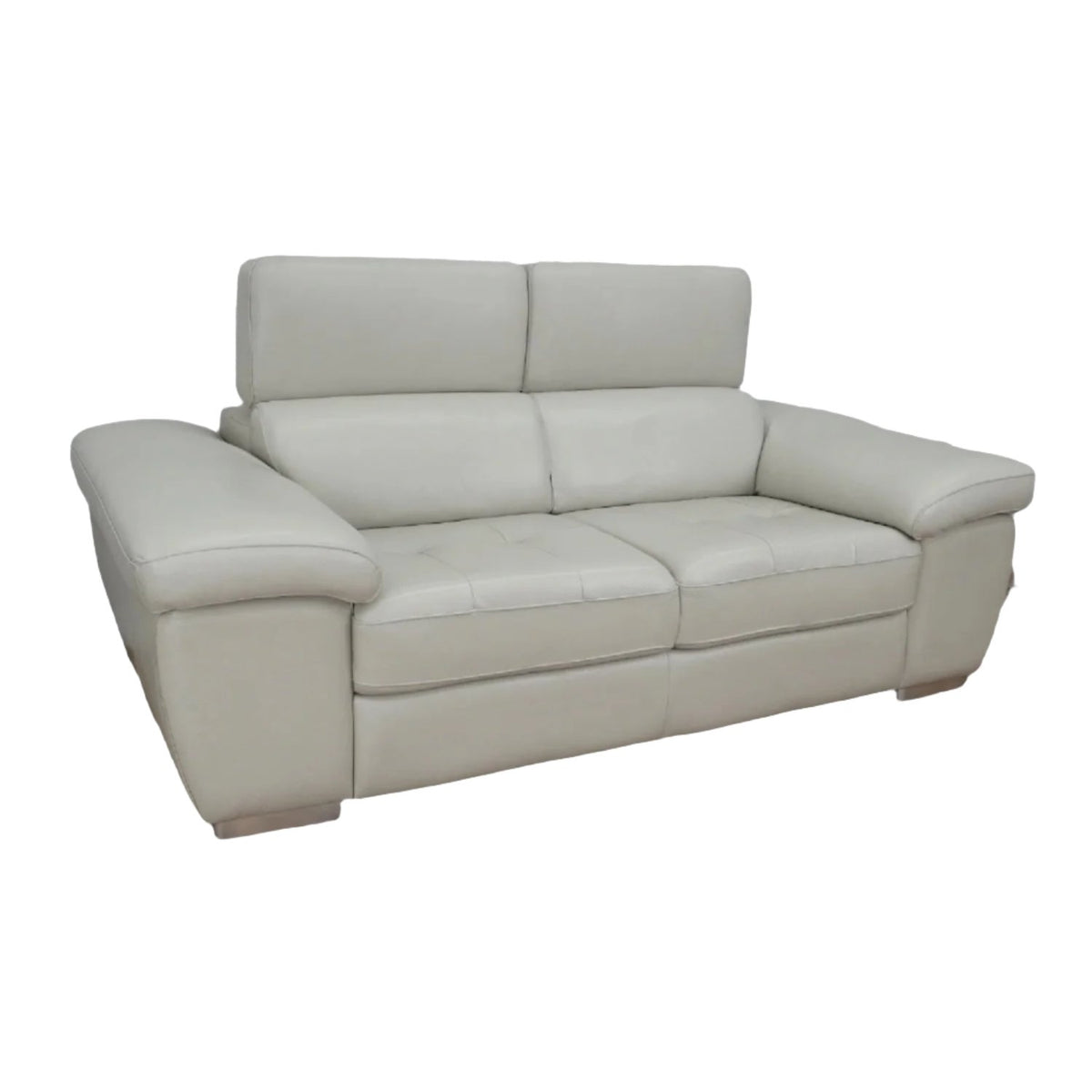 80-inch Genuine Leather 2-Seater Sofa in Cream w/ Adjustable Headrests