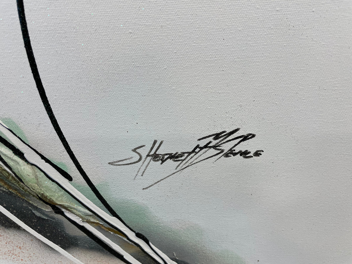 Artwork - Abstract Painting in Black, Green and Coral