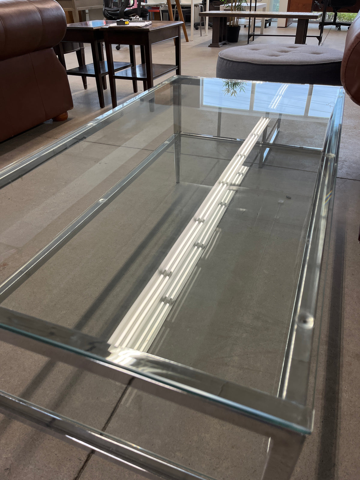 48"W Glass and Chrome Coffee Table