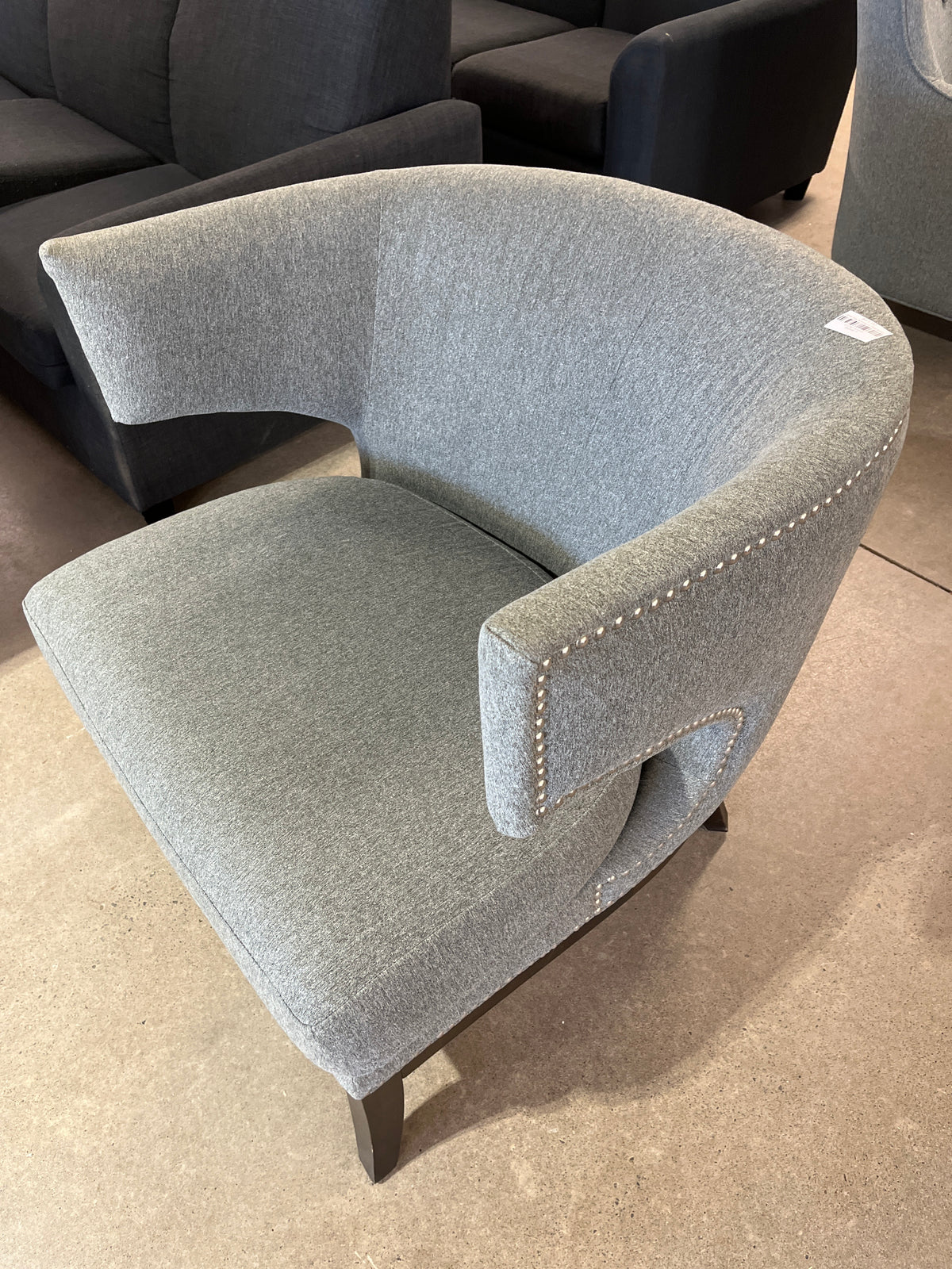 31"W Grey Armchair w/ Rivet Accent