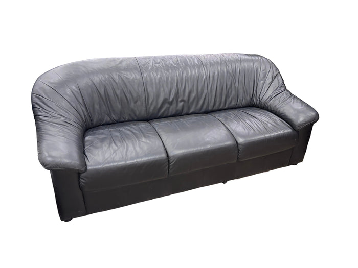 Black Leather 3-Seater Sofa