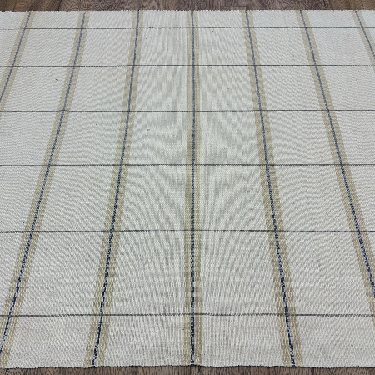 6×8-ft Beige Grid Rug – Handwoven Cotton Flatweave, 284