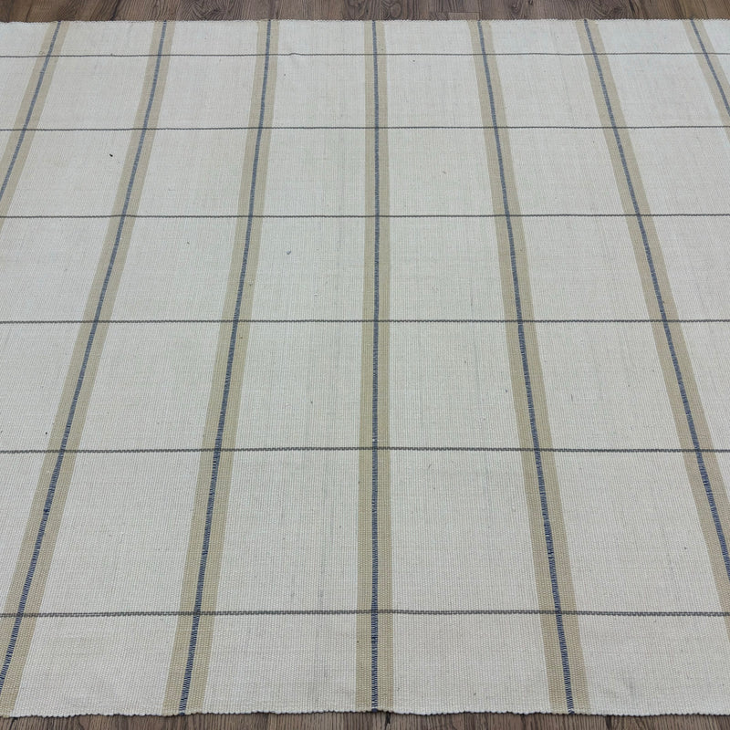 6×8-ft Beige Grid Rug – Handwoven Cotton Flatweave, 284