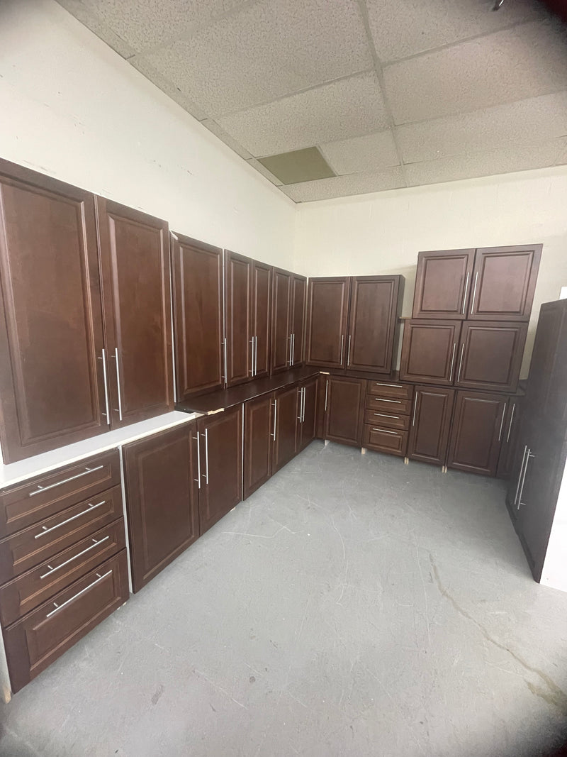 Brown Recessed Panel Kitchen Cabinet Set