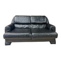 Black Leather 2-Seater Loveseat Sofa