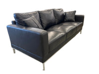 3-Seater Modern Black Leather Sofa with Chrome Legs