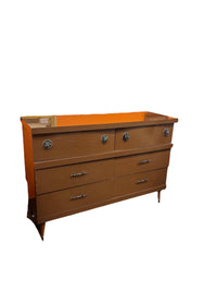 6 Drawer Dresser With Mixed Brass Hardware & Tapered Legs