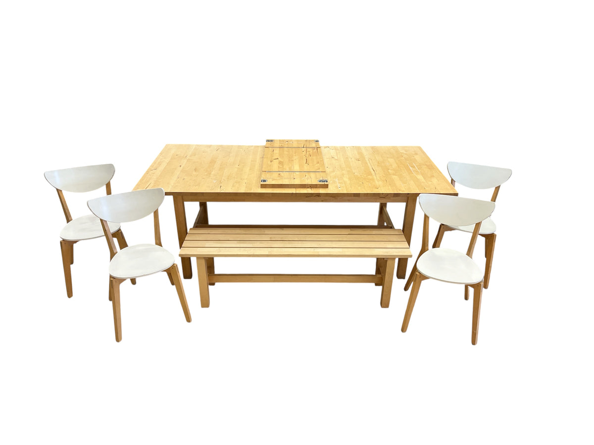 Light Tone Wood Dining Set with 4 Chairs & Bench